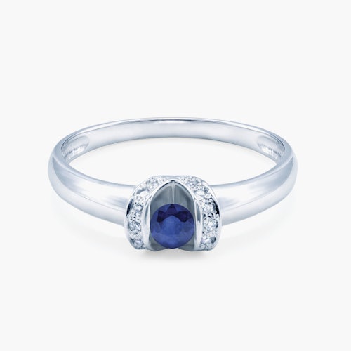 Pierścionek zaręczynowy SAVICKI: białe złoto, niebieski szafir